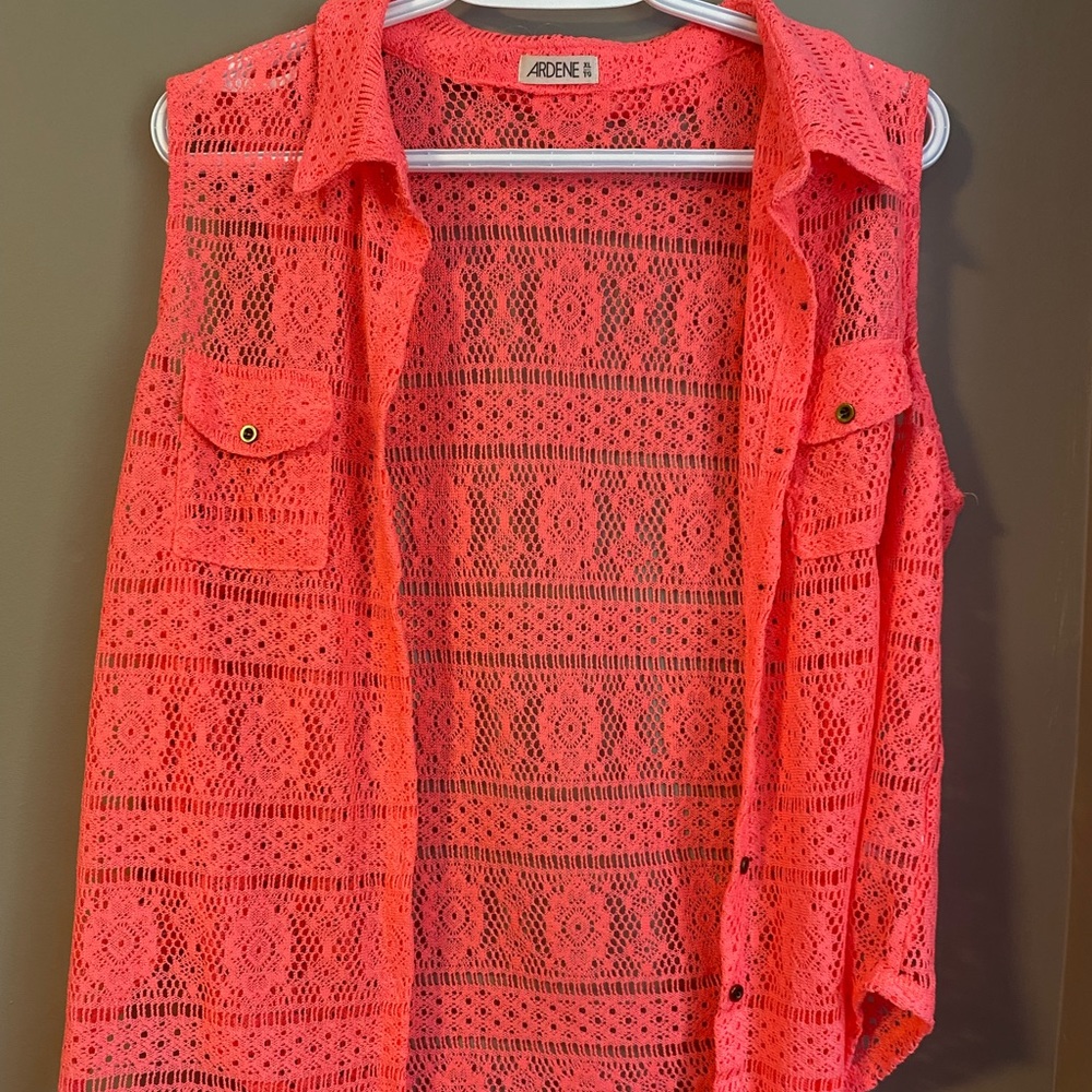 Neon pink lace top